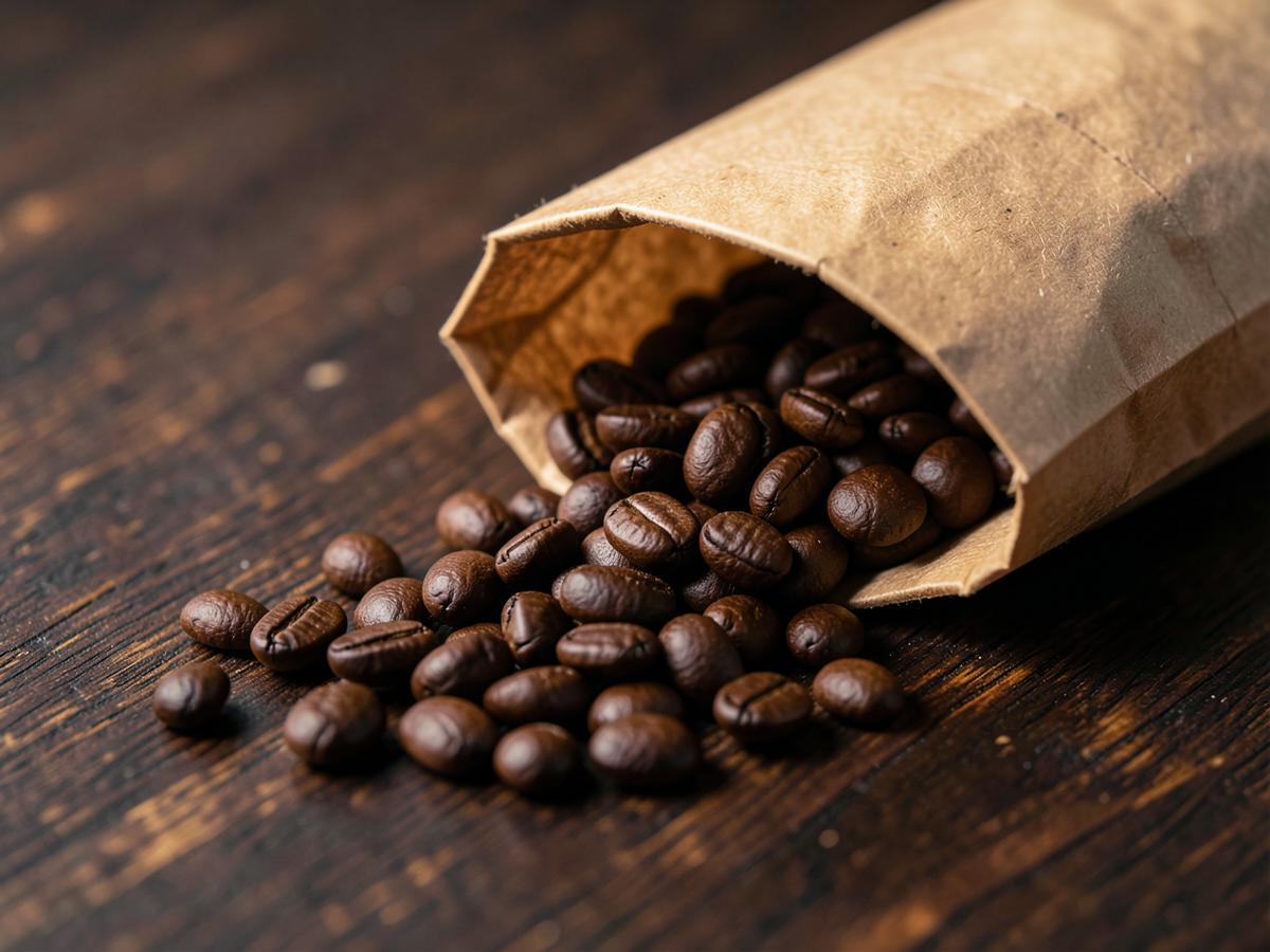 Koffiebonen op een donkere houten tafel